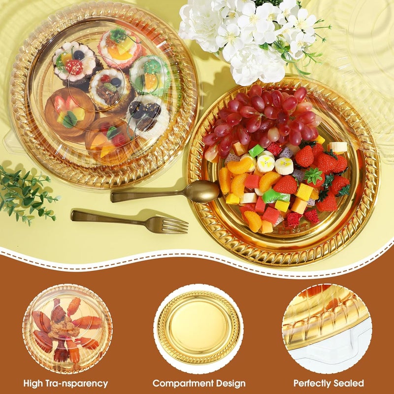 Nitial 24 Pcs Gold Plastic Serving Tray Set with Lids - Image 3